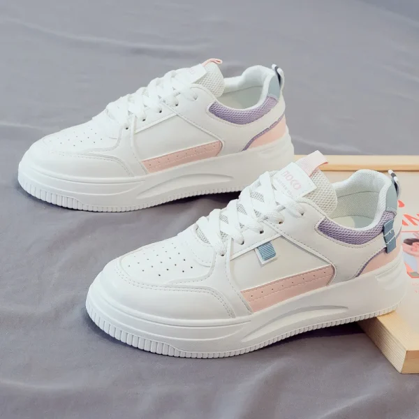 2025 Leather White Shoes Women' s Autumn New Breathable  Leather Thick Soled Increased Sports Anti-Skid Board Shoes - Image 3