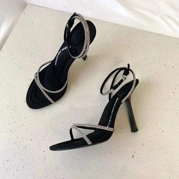 2025 New Open Toe Rhinestone Letter One Word Buckle Hollow Sandals Sweet Fairy Style Women's High Heels - Image 2