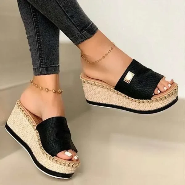 2025 Women's High Heel Wedge Rubber Slippers Solid Color Thick-Soled Sandals - Image 6