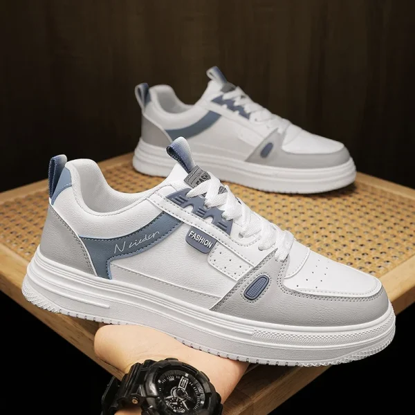 2025 Men's Leather Lightweight Sports Shoes White Trendy Casual Sneakers - Image 2
