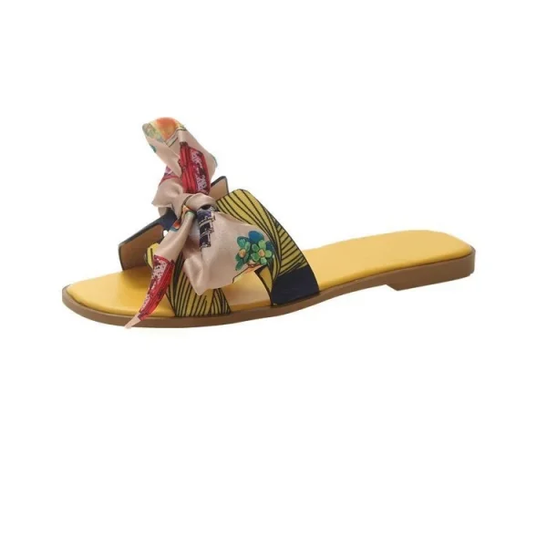 2025 Bowknot Print Upper Sandals Rubber Sole Southeast Asian Style Outdoor Women Slippers Ladies Flats Shoes - Image 5