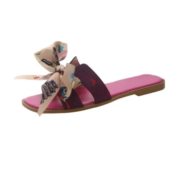 2025 Bowknot Print Upper Sandals Rubber Sole Southeast Asian Style Outdoor Women Slippers Ladies Flats Shoes - Image 6