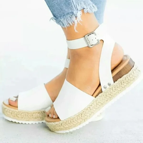2025 NEW Women's Casual Summer Fashion High Heels Wedges Platform Printed Insole Flat Shoes - Image 6